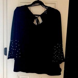 Women’s Black Dress Shirt With Pearl Accents